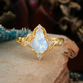 Antique Nature Inspired Coffin-Cut Moonstone Engagement Ring